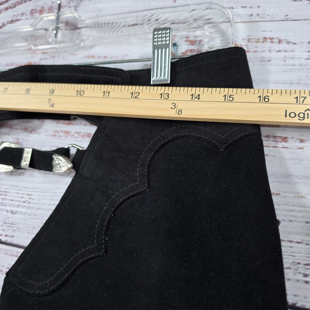 Hobby Horse Show Chaps Womens Medium Black Good Ultrasuede Fringe Western Riding - Picture 15 of 16